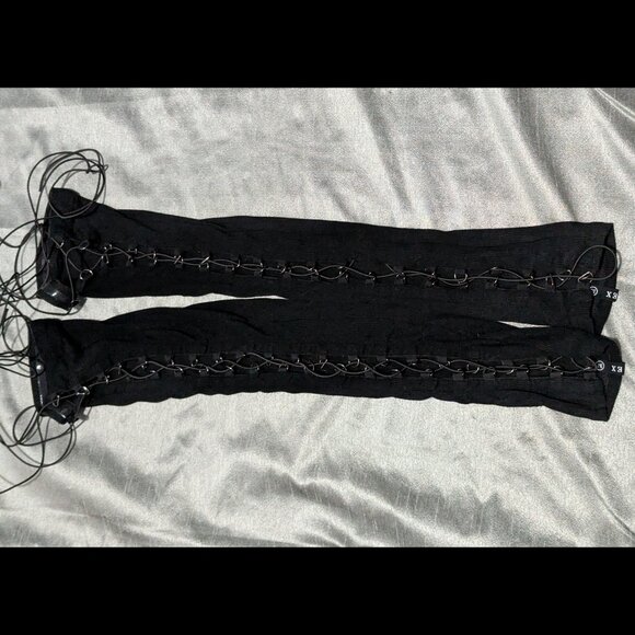 Noctex Lace Up Leg Warmers Thigh Highs Black Medium - Picture 4 of 8